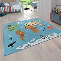 Paco Home Alfombra Infantil- Alfombra de Juego para Habitaciones Infantiles- Mapa del Mundo con Animales- En Verde…